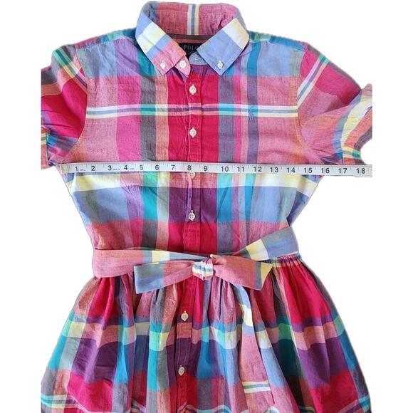Polo Ralph Lauren Girls Madras Plaid Multicolor Fit & Flare Shirt Dress Size 16 - Picture 7 of 8
